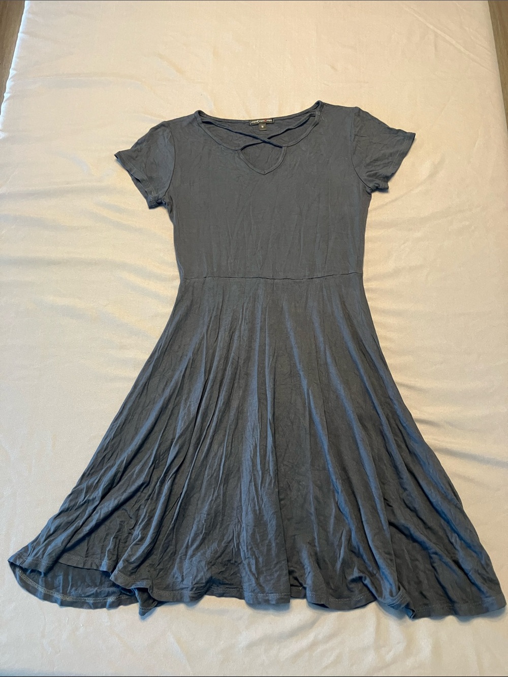 Slate Gray Short-Sleeve Flared Midi Dress